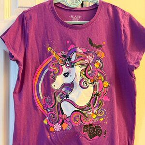 Pre-Loved The Children’s Place Purple Unicorn Halloween  GraphicTee Size XL12/14